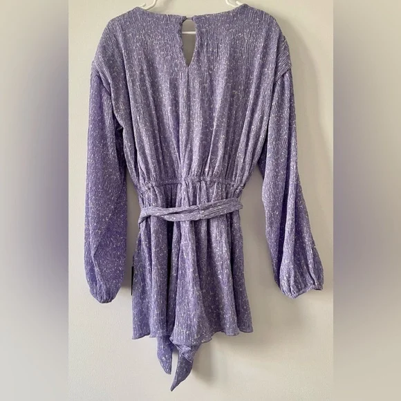 LuLu’s Weekend Charm Lilac Floral Plisse Belted Balloon Sleeve Romper Playsuit - Picture 5 of 6